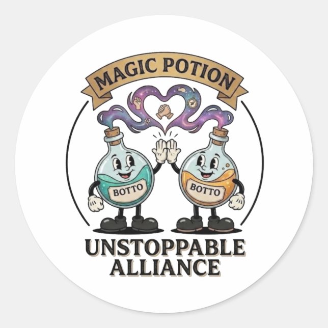 Pegatina Redonda Botto Brand Unstoppable Alliance Retro Magic Potio (Anverso)