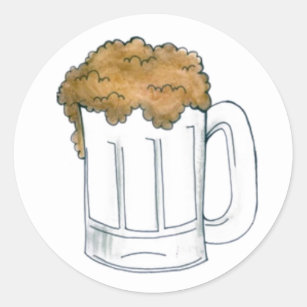 Pegatina Redonda Bottoms Up Foamy Beer Mug Stein Ale Bebe Bar