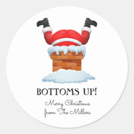 Pegatina Redonda Bottoms Up Santa Holiday Bebida
