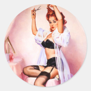 Pegatina Redonda Boudoir Pin Up