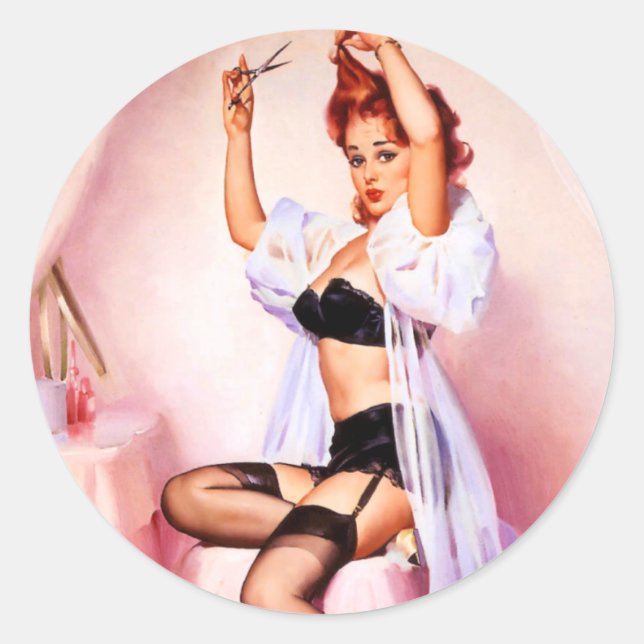 Pegatina Redonda Boudoir Pin Up (Anverso)