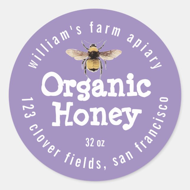 Pegatina Redonda Bougainvillea Purple Honey Jar Label (Anverso)