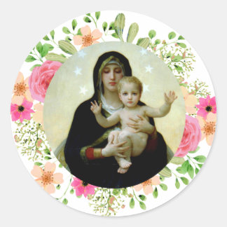 Pegatina Redonda Bouguereau Madonna y el niño