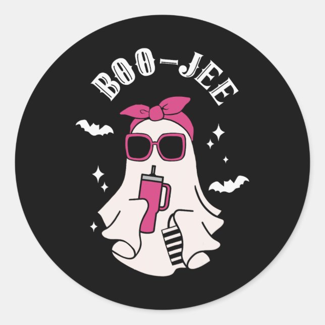 Pegatina Redonda Boujee Boo-jee Cute Ghost Spooky Season Halloween (Anverso)