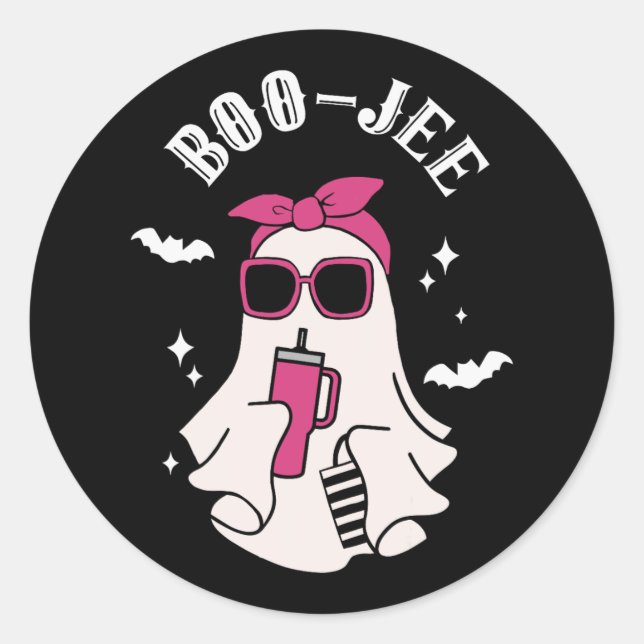 Pegatina Redonda Boujee Boo-jee Cute Ghost Spooky Season Halloween (Anverso)
