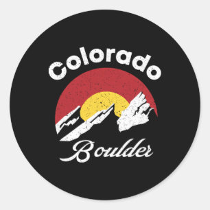 Pegatina Redonda Boulder Flatirons Colorado Bandera Escalada En Bic