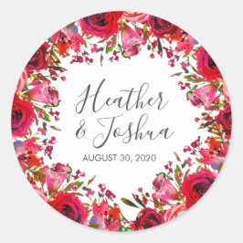 Pegatina Redonda Bountiful Rosa Ruby Red Boda