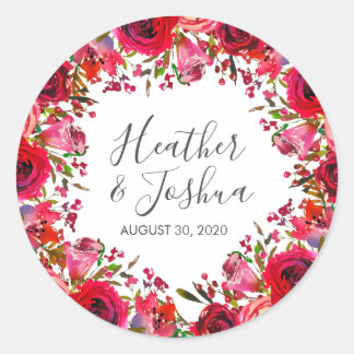 Pegatina Redonda Bountiful Rosa Ruby Red Boda