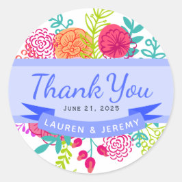 Pegatina Redonda Bouquet de boceto floral vibrante de primavera