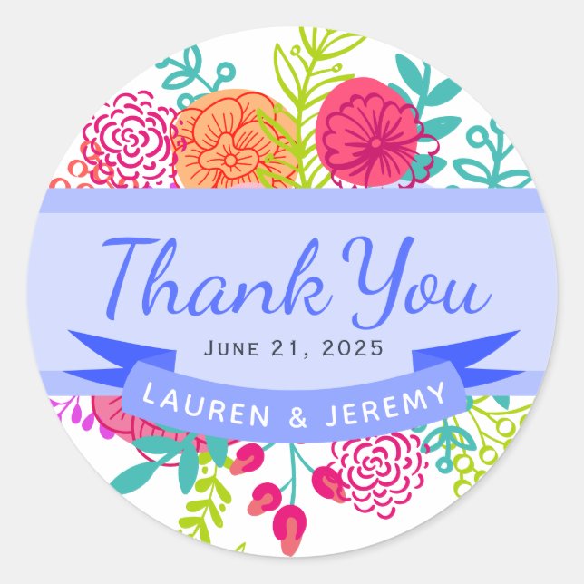 Pegatina Redonda Bouquet de boceto floral vibrante de primavera (Anverso)