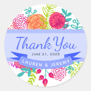 Pegatina Redonda Bouquet de boceto floral vibrante de primavera