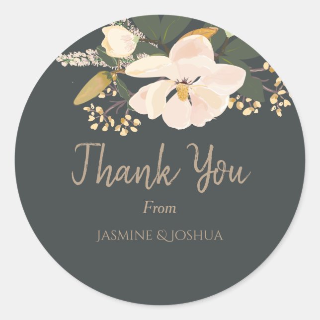 Pegatina Redonda Bouquet de flor de magnolia de primavera (Anverso)