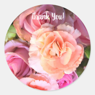 Pegatina Redonda Bouquet De Flor Rosa Y Peach, ¡Gracias!