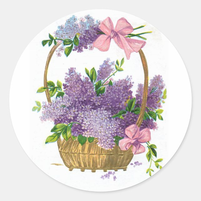 Pegatina Redonda Bouquet de flores antiguas púrpura de Lilacs (Anverso)