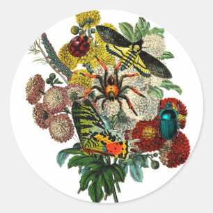 Pegatina Redonda Bouquet de flores con fallos arte vintage alterado