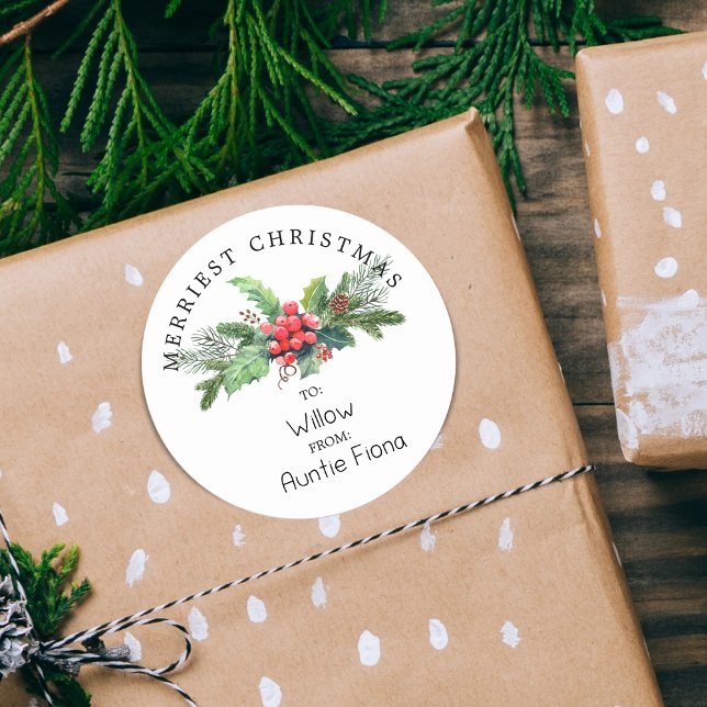 Pegatina Redonda Bouquet de Foliage invernal hacia y desde (Winter Foliage Bouquet TO and FROM Classic Round Sticker)