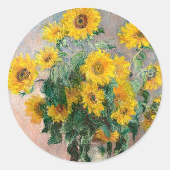 Pegatina Redonda Bouquet de girasoles por Monet Impresionist (Anverso)