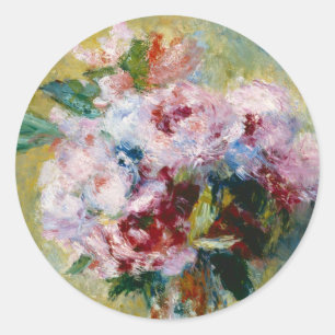 Pegatina Redonda Bouquet en un jarrón de Auguste Renoir