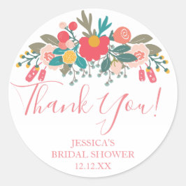 Pegatina Redonda Bouquet Floral Rosa Gracias