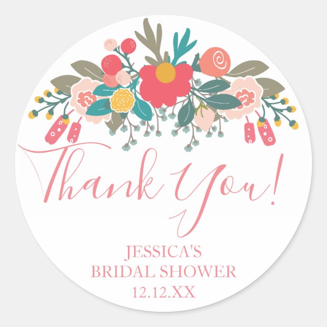 Pegatina Redonda Bouquet Floral Rosa Gracias (Anverso)