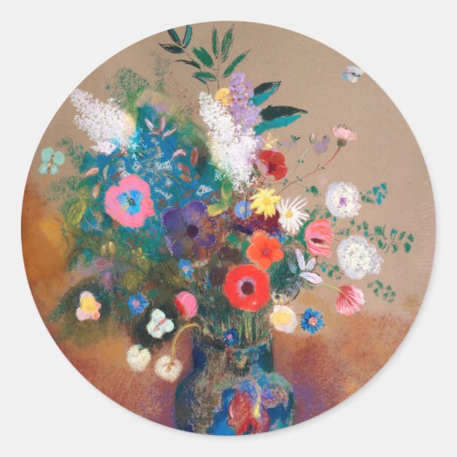 Pegatina Redonda Bouquet Of Wild Field Flowers - Odilon Redon (Anverso)