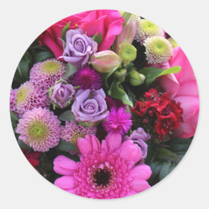 Pegatina Redonda Bouquet rosado y violeta