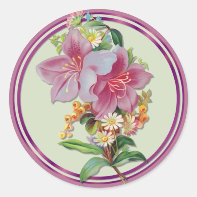 Pegatina Redonda Bouquet vintage (Anverso)