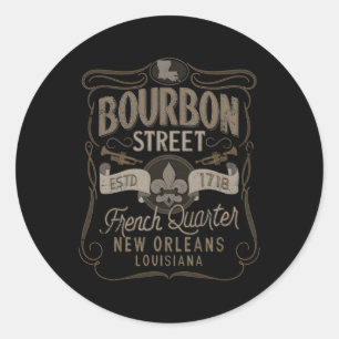 Pegatina Redonda Bourbon Street French Quer New Orleans