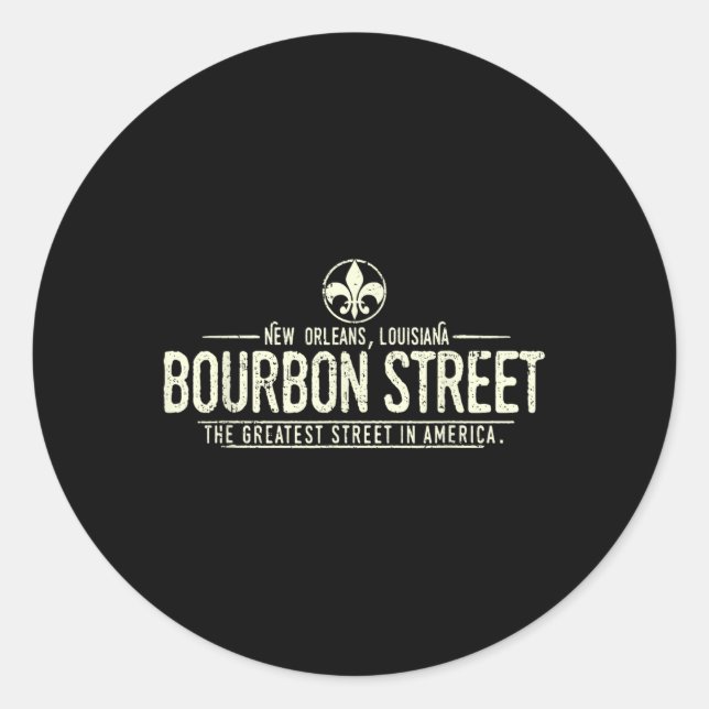Pegatina Redonda Bourbon Street New Orleans Louisiana Distressed  (Anverso)