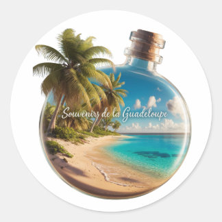 Pegatina Redonda Bouteille Souvenir Guadeloupe: Plage Tropicale 