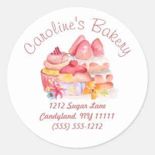 Pegatina Redonda Boutique Baking and Bakery, pasteles y pasteles