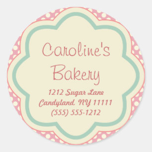 Pegatina Redonda Boutique Baking and Bakery, Punto de Polka Rosa