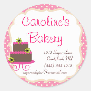 Pegatina Redonda Boutique Baking and Bakery, Punto de Polka Rosa