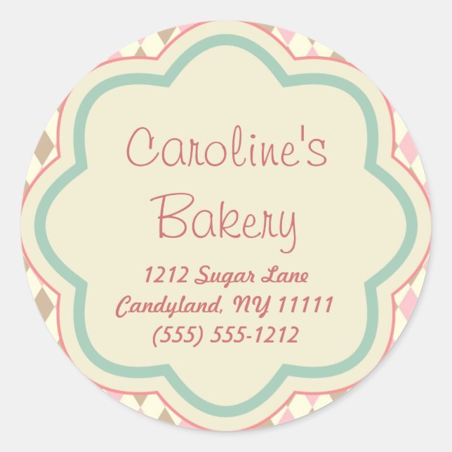 Pegatina Redonda Boutique Baking Bakery, Geométrica Marrón Rosa (Anverso)