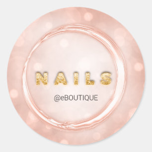 Pegatina Redonda Boutique Business Name Rosa Nails Gold