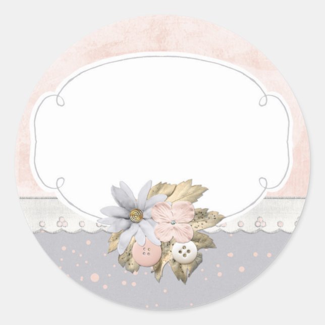 Pegatina Redonda Boutique de botones de coser floral de Shabby Chic (Anverso)