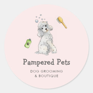 Pegatina Redonda Boutique de mascotas para el aseo de perros lindos