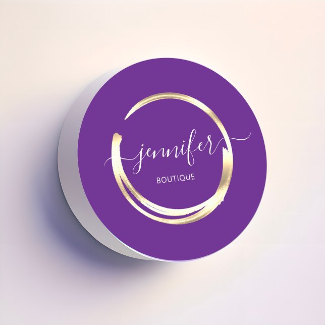 Pegatina Redonda Boutique Shop Profesional Gold Purple Frame (Professional Boutique Shop Gold Purple Frame Classic Round Sticker)