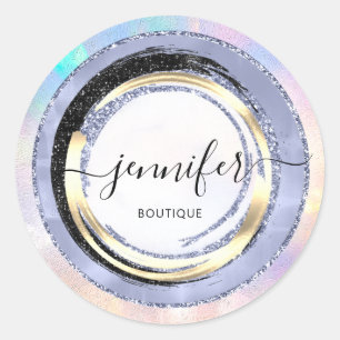 Pegatina Redonda Boutique Shop Profesional Vestido Azul Holograma