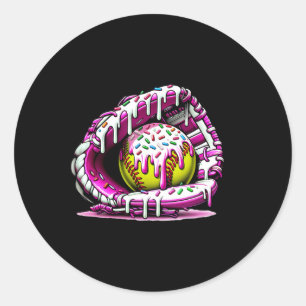 Pegatina Redonda Bóveda de Softbol Helado Crema Sprinkles Softball 