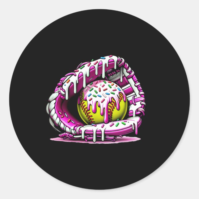 Pegatina Redonda Bóveda de Softbol Helado Crema Sprinkles Softball  (Anverso)