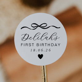 Pegatina Redonda Bow 1º cumpleaños