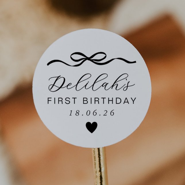 Pegatina Redonda Bow 1º cumpleaños (Subido por el creador)