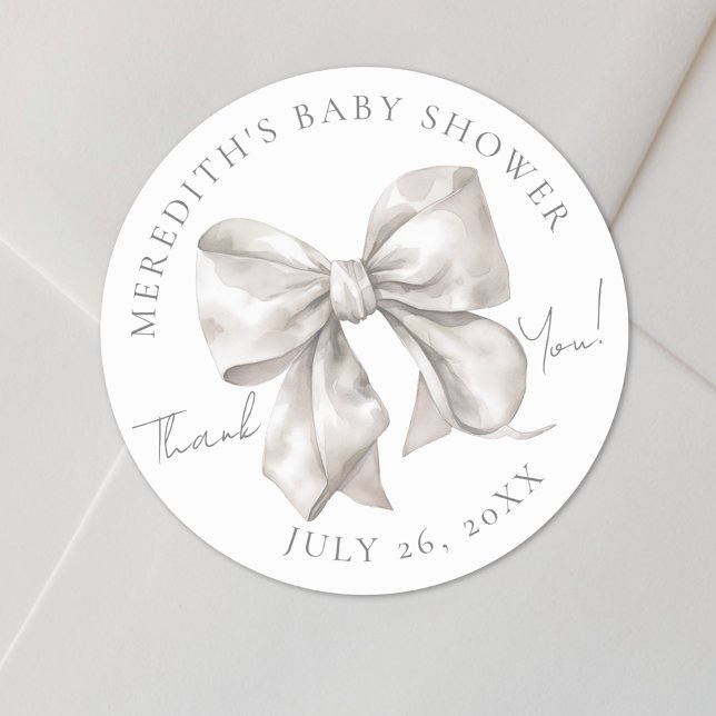Pegatina Redonda Bow Baby Shower (Bow Baby Shower Classic Round Sticker)