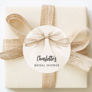 Pegatina Redonda Bow beige crema Bridal Shower