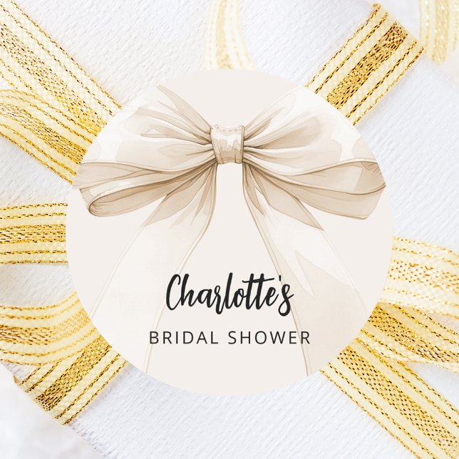 Pegatina Redonda Bow beige crema Bridal Shower (Subido por el creador)