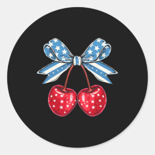 Pegatina Redonda Bow Cherry 4 De Julio Estadounidense Patriótico