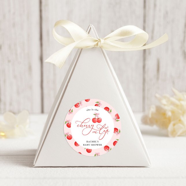 Pegatina Redonda Bow Cherry en Top Baby Girl Shower (Subido por el creador)