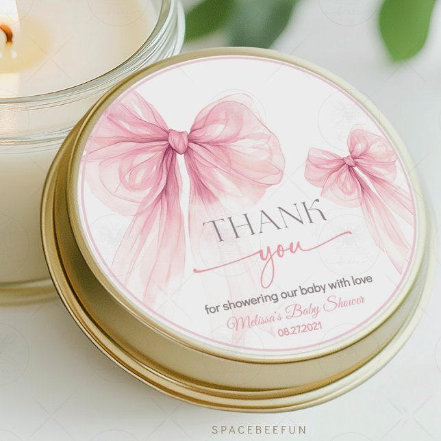 Pegatina Redonda Bow Coquette Baby Shower (Baby Shower, Coquette Style, Bow Sticker, Classic Sticker, Round Sticker, Baby Party Decor, Baby Gir)