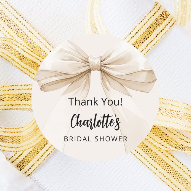Pegatina Redonda Bow crema beige gracias Bridal Shower (Subido por el creador)